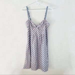 AEO Preppy Gray and Pink Twist Front Striped Dress